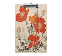 A4 Clipboard,Bright Orange Flowersprinted Acrylic Plastic Clip Boards with Hanging Hole 8.5" X 12.5" for Home, Office, Business
