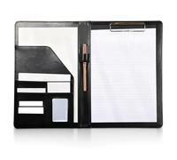A4 Clipboard Folder,WideSmart A4 PU Leather Clipboard Folder Foldover Conference Folder with Storage Legal Pad Holder Portfolio Organiser for Business Office Meetings Presentations (Black)