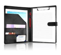 A4 Clipboard Folder with Cover, PU Leather Conference Folder for Legal Pad Portfolio Organiser with Storage for Interview Meeting Office Supplies Business (Black)