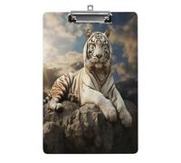 A4 Clipboard,Majestic Tiger Resting on A Rockprinted Acrylic Plastic Clip Boards with Hanging Hole 8.5" X 12.5" for Home, Office, Business