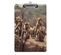 A4 Clipboard,Monkey Sitting on Stoneprinted Acrylic Plastic Clip Boards with Hanging Hole 8.5" X 12.5" for Home, Office, Business