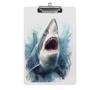 A4 Clipboard,Shark in The Seaprinted Acrylic Plastic Clip Boards with Hanging Hole 8.5" X 12.5" for Home, Office, Business