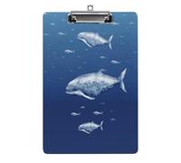 A4 Clipboard,Small Blue Whale Swimmingprinted Acrylic Plastic Clip Boards with Hanging Hole 8.5" X 12.5" for Home, Office, Business