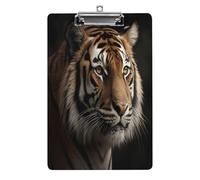 A4 Clipboard,Tiger on Black Backgroundprinted Acrylic Plastic Clip Boards with Hanging Hole 8.5" X 12.5" for Home, Office, Business