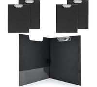 A4 Clipboard with Flap and Clip - Hard Black PVC Coated Stand - Professional Document Holder with Inner Pocket and Hanging Hook - Ideal for Meetings, Construction Sites, Offices - Pack of 5