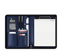 A4 Conference Padfolio Portfolio Folder Leather Contract File Folders for Document Man Executive Briefcase Zippered Business Padfolio(Blue)