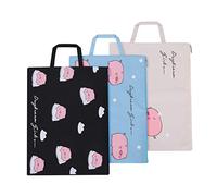 A4 Cute Cartoon Document Wallets 3 Pack Portable Canvas File Folder Zipper Bag Student Papers Document Pouch Tote Bag Handbag Waterproof Zipper File Organiser Storage Bag with Handle for School Office