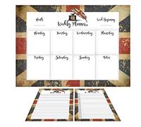 A4 Desk top Weekly Planner desk pad 52 pages, To Do List pad and Note pad Xmas Gift Set daily planning shopping lists office students families Made In UK magnetic back (Union Jack)