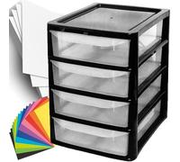 A4 Desktop Plastic Storage Drawers Table Top Organiser 4 Pull Out Drawers Storage Tower Unit For Home, School, Office, Bedroom & Living Room (1, Black)