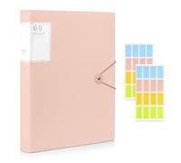 A4 Display Folder, 60 Pockets Display Book Folders, Presentation Folders with Plastic Sleeves & Safety Rope, Suitable for Documents, School, Office & Business Project Use (Pink)