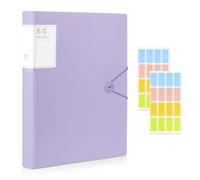 A4 Display Folder, 60 Pockets Display Book Folders, Presentation Folders with Plastic Sleeves & Safety Rope, Suitable for Documents, School, Office & Business Project Use (Light Purple)