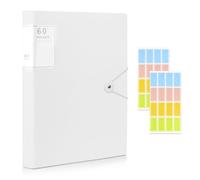 A4 Display Folder, 60 Pockets Display Book Folders, Presentation Folders with Plastic Sleeves & Safety Rope, Suitable for Documents, School, Office & Business Project Use (White)