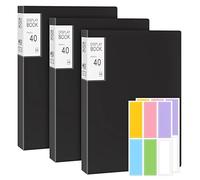 A4 Display Folders, 3 Pack 40 Pockets Book Document Clear Folders with Plastic Sleeves, Pockets, Presentation Folder Project for Individuals, School & Offices, Black