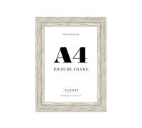 A4 Distressed White Oak Picture Frame - Rustic Wood Industrial Effect Photo Frame for Wall Display, Ideal for Posters, Prints & Home Décor, Wall Hooks and Kickstand, 32mm Edge - 1 Pack