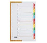 A4 Divider 12 Part Printed Jan-Dec Coloured Mylar Tabs Multi-Punched White Ref 20274 Set (5)