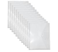 A4 Document Button Wallets - Plastic Popper - Filing Poly Pockets - Clear Stud Folder for Paper Storage - Home Office School Punched Binder File Wallet - Pack of 12