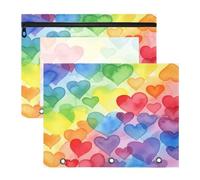 A4 Document Pouch 2 Pack, Watercolor Heart Rainbow