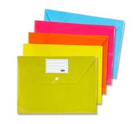 A4 Document Wallets Plastic Button Folders for Office School Filing Wallet Coloured Folder with Stud Closure (Pack of 3/5 / 10) (3)