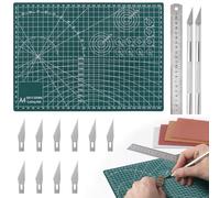 A4 Double-Sided Cutting Mat with Ruler Set, Self Healing Craft Mat 3mm Thick, Craft Cutting Mat Non Slip PVC with Grid Lines, Craft Cutting Board for DIY Art Work Sewing Cutting