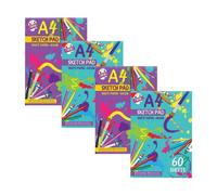 A4 Drawing Pad 4 Packs | 60 Sheets Each of 80gsm Thick White Paper | 240 Sheets in Total | Sketch Books for Children and Adults