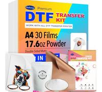 A4 DTF Transfers Film 30 Sheets, 9oz Ultra-fine Transfer Powder, DTF Kit for Any Sublimation Printer, Ideas on T-Shirts「Starter Kit」