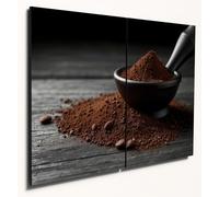 A4 Dual-Panel Wood MDF Wall Art: Black & White Cocoa Powder Close-Up with Colour Pop