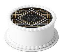 A4 Edible Decor Icing Sheet PERSONALISED Art Deco Black Gold Silver 7-8" Circle Cake Topper Decoration - Great for larger cakes