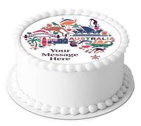 A4 Edible Decor Icing Sheet PERSONALISED Australia Themed 7-8" Circle Cake Topper Decoration - Great for larger cakes
