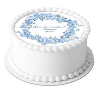 A4 Edible Decor Icing Sheet PERSONALISED Blue Flower Forget Me Not Design 7-8" Circle Cake Topper Decoration - Great for larger cakes