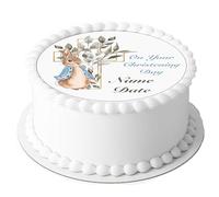 A4 Edible Decor Icing Sheet PERSONALISED Christening Boy 7-8" Circle Cake Topper Decoration - Great for larger cakes