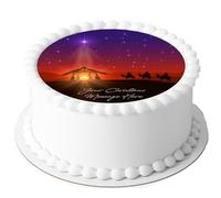 A4 Edible Decor Icing Sheet PERSONALISED Christmas XMAS Nativity 7-8" Circle Cake Topper Decoration - Great for larger cakes