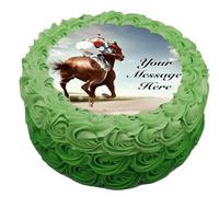 A4 Edible Decor Icing Sheet PERSONALISED Horse Racing Jockey 7-8" Circle Cake Topper Decoration - Great for larger cakes