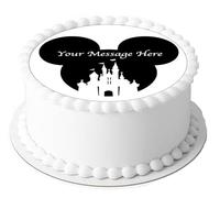 A4 Edible Decor Icing Sheet PERSONALISED Minnie Mickey Mouse Castle Themed 7-8" Circle Cake Topper Decoration - Great for larger cakes