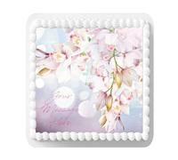 A4 Edible Decor Icing Sheet PERSONALISED Orchid Tropical Flower 7-8" SQUARE Edible Cake Topper Decoration - Great for larger cakes