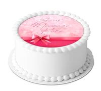 A4 Edible Decor Icing Sheet PERSONALISED Pink Bow Heart Perfect For Valentine's Day 7-8" Circle Cake Topper Decoration - Great for larger cakes