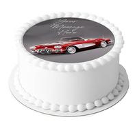 A4 Edible Decor Icing Sheet PERSONALISED Red Corvette Classic Car 7-8" Circle Cake Topper Decoration - Great for larger cakes