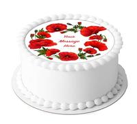 A4 Edible Decor Icing Sheet PERSONALISED Red Poppy Flower 7-8" Circle Cake Topper Decoration - Great for larger cakes
