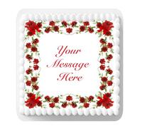 A4 Edible Decor Icing Sheet PERSONALISED Red Poppy Flower Design 7-8" SQUARE Cake Topper Decoration - Great for larger cakes