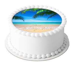 A4 Edible Decor Icing Sheet PERSONALISED Tropical Beach Holiday 7-8" Circle Cake Topper Decoration - Great for larger cakes