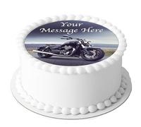 A4 Edible Decor Icing Sheet PERSONALISED Vintage H Motorbike 7-8" Circle Cake Topper Decoration - H - Great for larger cakes