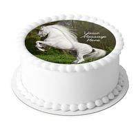 A4 Edible Decor Icing Sheet PERSONALISED White Horse Design 7-8" Circle Cake Topper Decoration - Great for larger cakes