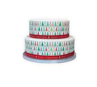 A4 Edible Decor Icing Sheet Red and Green Christmas Trees Border Edible Cake Topper Decoration - Great for larger cakes