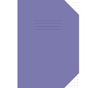 A4 Exercise Book Lined and Squares: 10mm Top Half Ruled Bottom Half Squared Large Jotter / Notebook | Purple Cover
