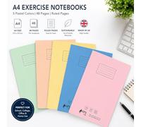 A4 Exercise Books Pack of 10 & 40 | 48 Page Lined Notebooks | 8mm Ruled with Margin | Assorted Pastel Colour Covers | School, College & Office Writing Books for Students, Teachers & Home Learning (10)