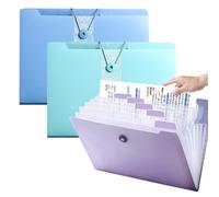 A4 Expanding File Organiser, 3 Pcs Poly Pockets Document Organiser A4 Folder, 12 Compartment Large Capacity Document Bag Accordion, Expandable Folder for Office, Business Trip, Home