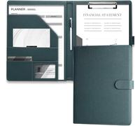 A4 Faux Leather Clipboard Folder - Stylish Conference Organizer with Storage for Legal Pads, Professional Portfolio for Business Meetings and Presentations (Black) (Green)