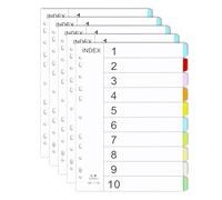 A4 File Dividers 5 Pack - 10-Tab Colored Multi Hole Punched Index Dividers for Lever Arch Files & Ring Binders, Durable Plastic Page Organizers(Color:White)