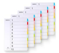 A4 File Dividers 5 Packs, 10 Part Coloured Multi Hole Punched Tabbed Index Dividers for Lever Arch Files and Ring Binders, Durable Paper Organizers for Office,Home Document Management