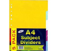 A4 File Dividers 5 Part | A4 Subject Dividers 5 Part Card Folder Dividers Multi Hole Punched in Assorted Colours | Fit All A4 Portrait File Dividers Index Divider Tabs for School Office Home (5)