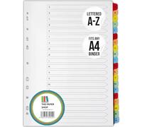 A4 File Dividers A-Z Tabs | A4 Alphabetical Subject Dividers A-Z with Multipunched Reinforced Colour Tabs 150gsm
